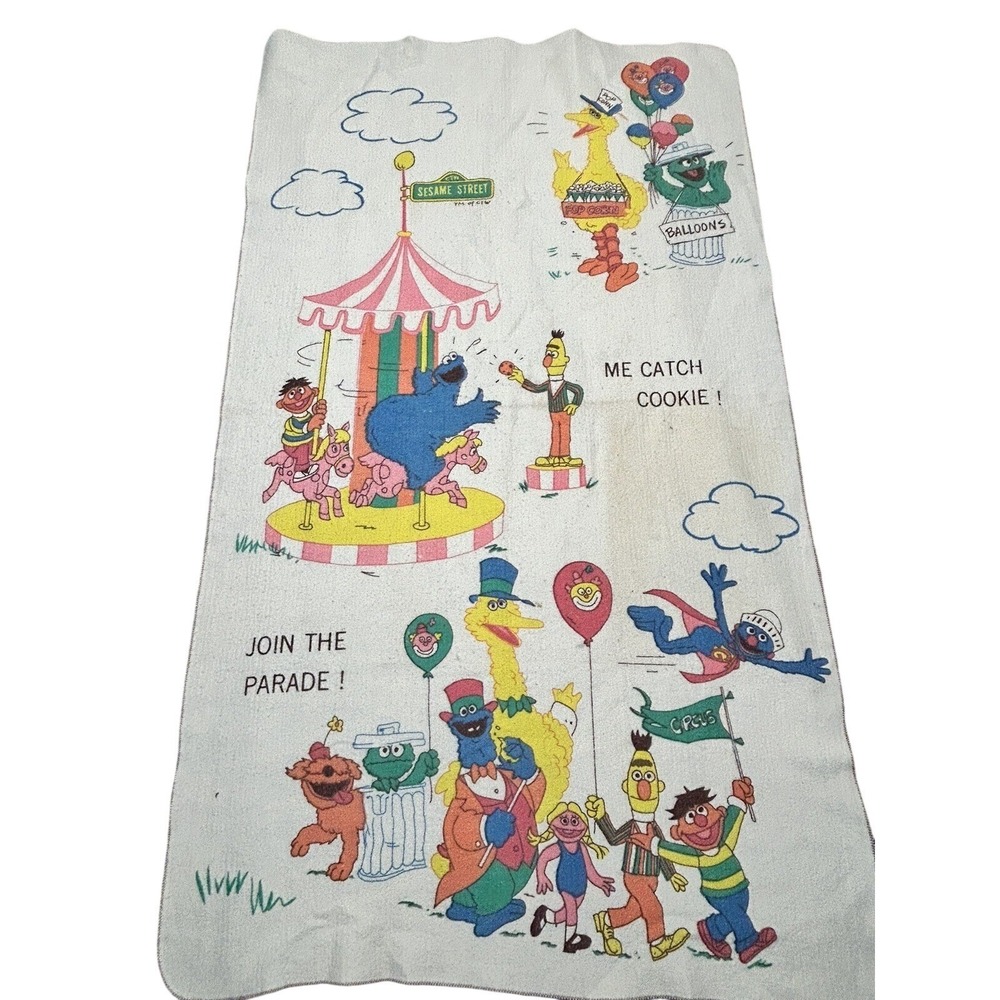 SESAME STREET Tag‎ Along Blanket - Chatham - Carnival Parade Vintage 42"x70"